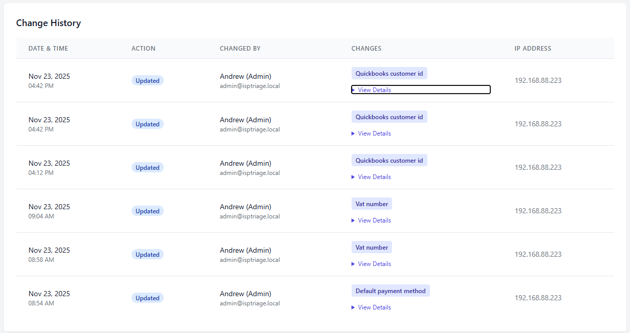 Change History Audit Log