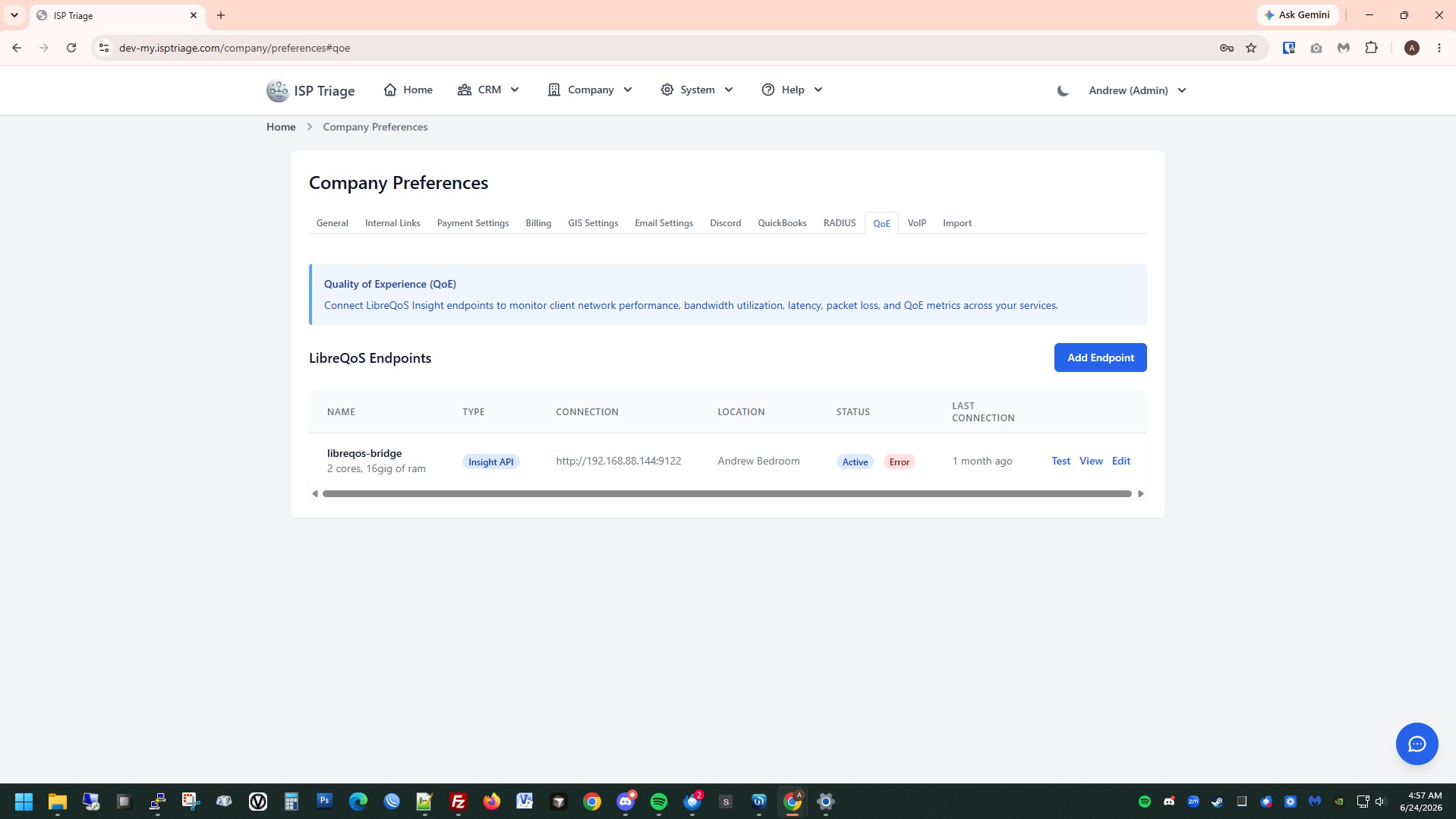 Quality of experience monitoring