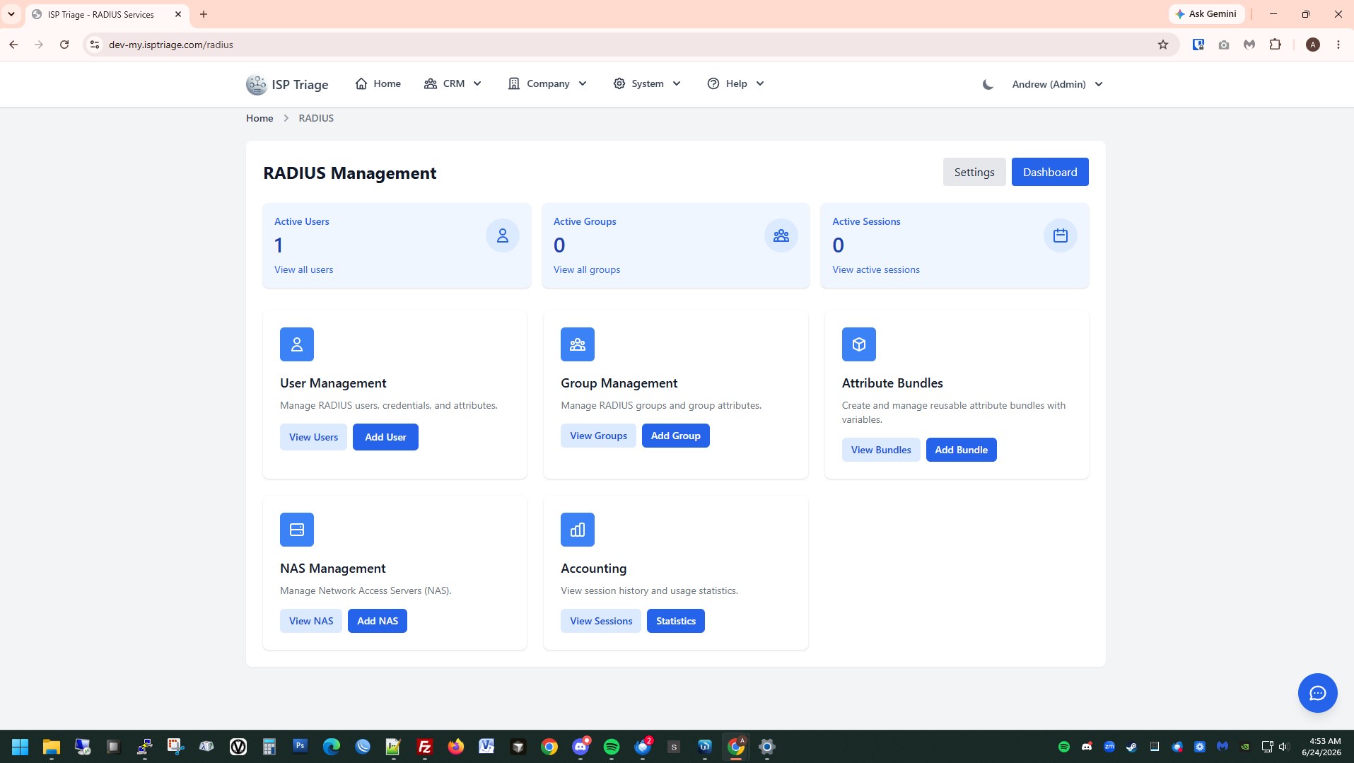 RADIUS authentication and session management