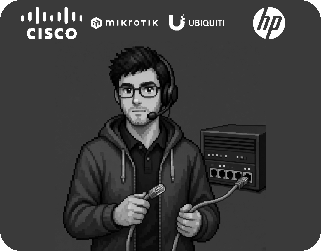 Cisco, MikroTik, Ubiquiti, and HP with a network engineer